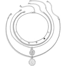 MJartoria Layered Necklaces for Women Trendy Retro Coin Pendant Chain Necklaces Dainty Link Chain Choker Necklaces for Jewelry Birthday Gifts