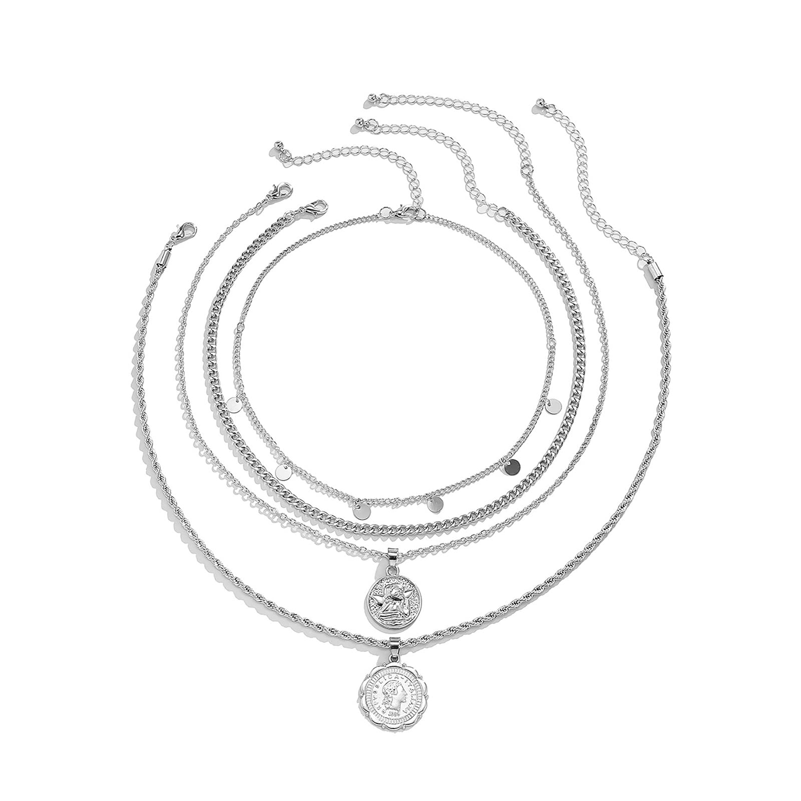 Layered Necklaces for Women Trendy Retro Coin Pendant Chain Necklaces Dainty Link Chain Choker Necklaces for Jewelry Birthday Gifts