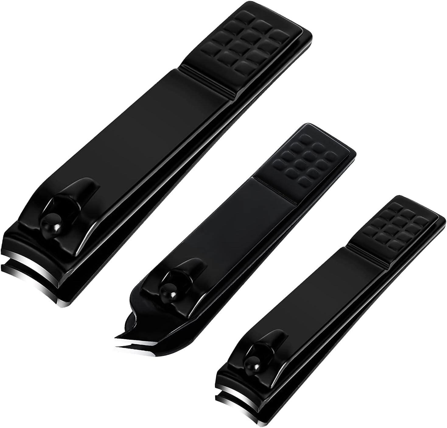 3-Piece Nail Clippers Set Stainless Steel Fingernail Toenail Clippers for Thick or Ingrown Nails Professional Black Nail Cutter