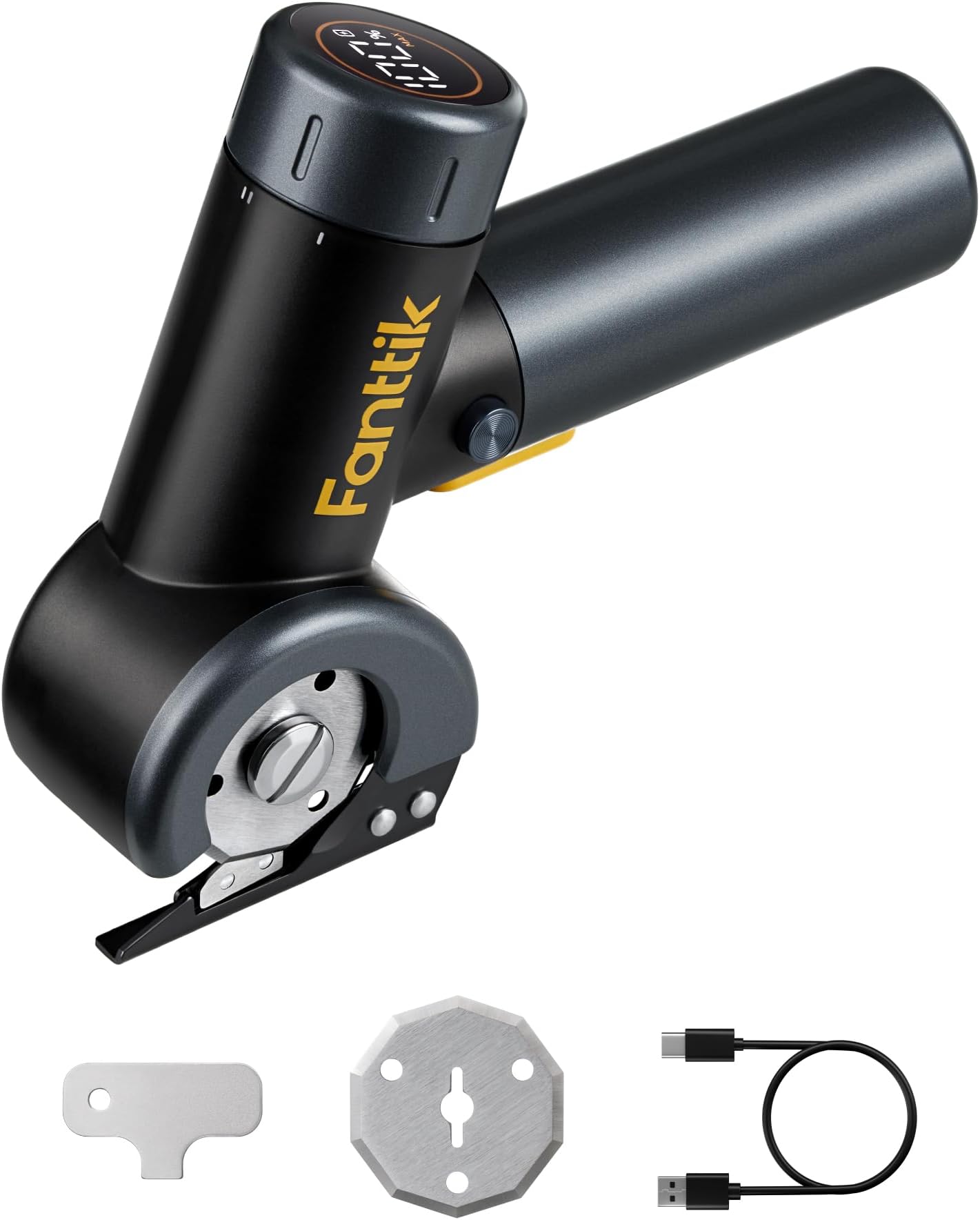 C8 Nano Easyswap Cordless Electric Scissors with LED Display, Type-C Rechargeable Cardboard Cutter with 2 Blades, EasySwap Blade Change, LED Light, for Thin Cardboard Box Carpet Leather, Black
