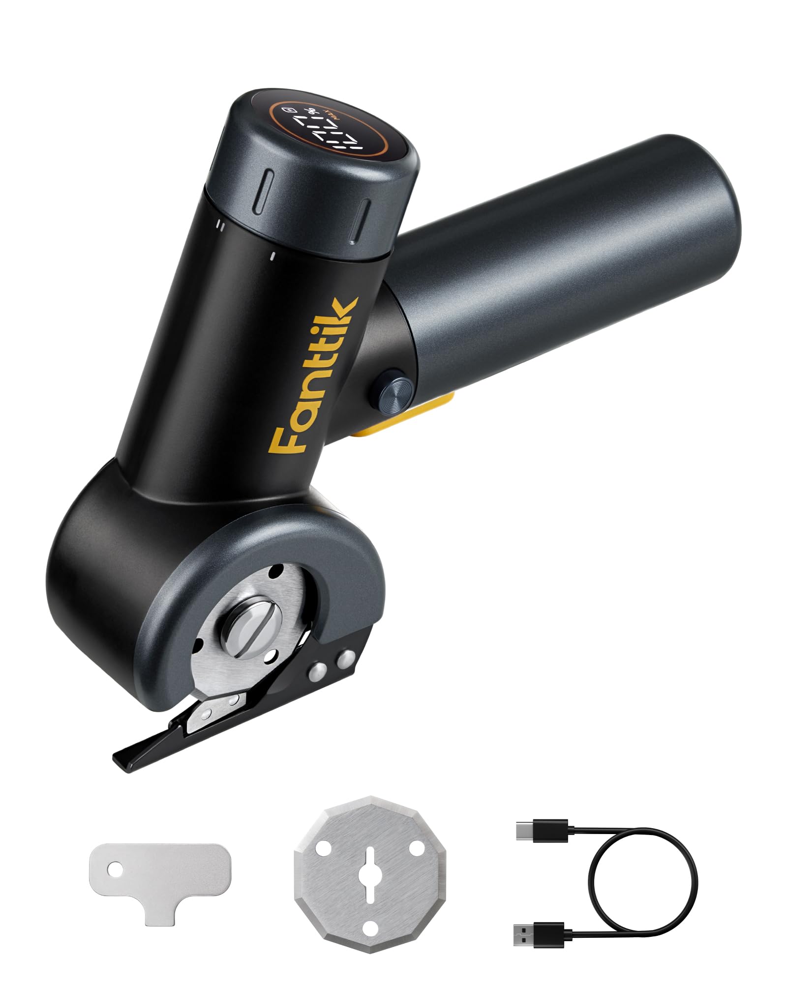 FanttikC8 Nano Cordless Electric Scissors with LED Display, Rechargeable Cardboard Cutter with 2 Blades, EasySwap Blade Change, LED Light, for Thin Cardboard Box Carpet Leather - Black