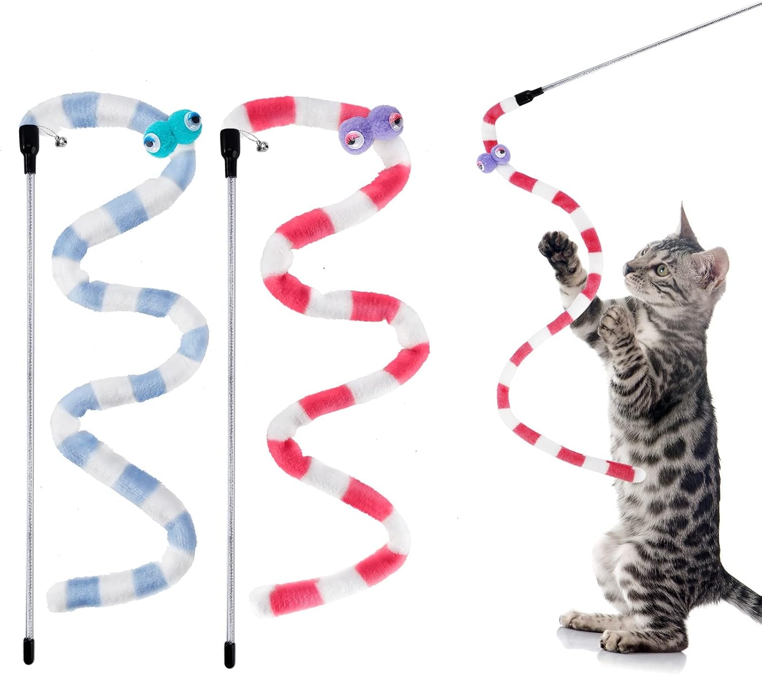 Jetczo Interactive Cat Rainbow Wand Toys, Cat Teaser Wand String Colorful Plush Spring Ribbon Charmer Stick with Bell for Indoor Cats…