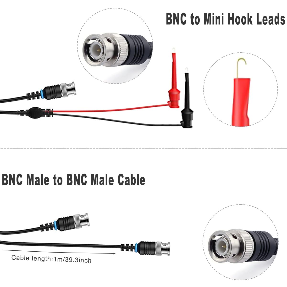 2 Stücke P6100 Oszilloskop Probe Kit 100MHz Scope Clip Testsonde mit BNC zu Mini Hakenleitungen, BNC Stecker zu BNC Stecker Kabel,für die meisten Oszilloskope