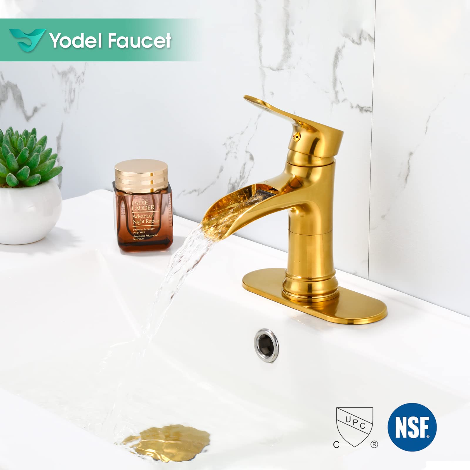 Yodel Badarmatur Matt Schwarz – Wasserfall-Auslauf Für Waschbecken | Einzelloch | Mit Pop-Up Ablauf & Haarfänger
