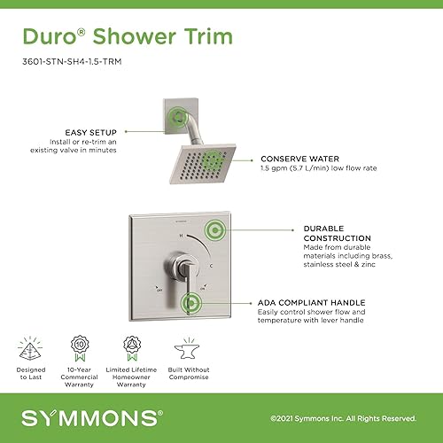 Miniatura 6 de Symmons 3601-MB-SH4-1.5-TRM Duro - Molde de ducha de un solo mango con 1 pulverizador en negro mate, 1.5 GPM (válvula no incluida)