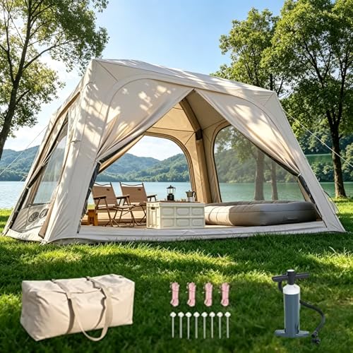 Image of Inflatable Camping Tent, Instant Setup Inflatable Tents with Pump, TPU Inflatable Pole Tent with Stove Jack, 9 sqm XL Space Lightweight Portable Inflatable Camping Tent for 4-6 People