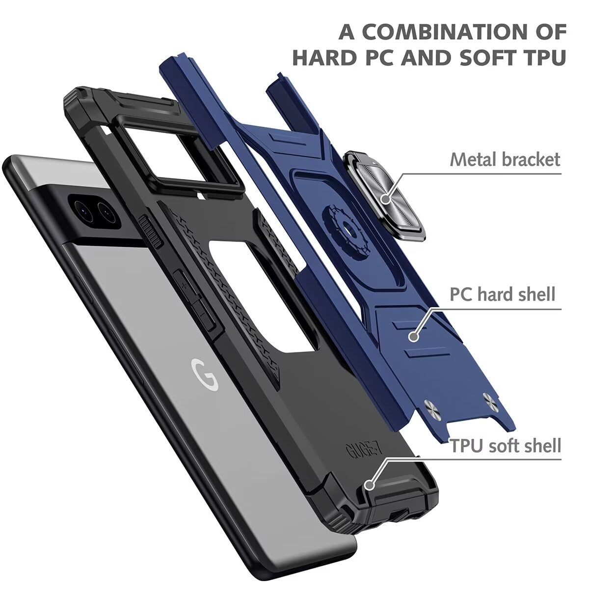 Custodia Per Google Pixel 7 Con Protezione Fotocamera Scorrevole, Anello Porta Dito/Supporto Girevole 360°, 2 Vetri Temperati Inclusi, Antiurto TPU, Rosso