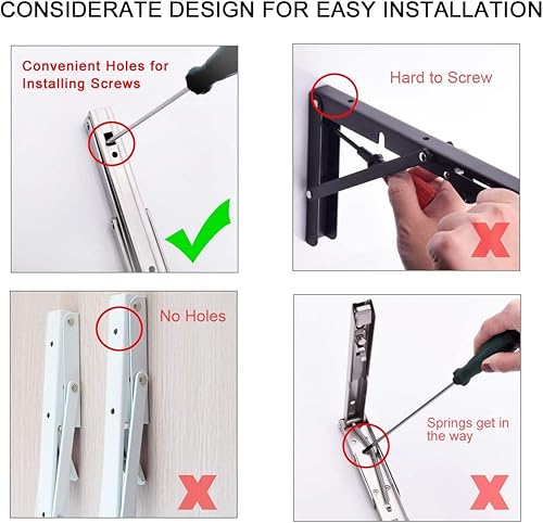 Miniatura 108 de YUMORE Soportes de estante plegables de 24 pulgadas, carga máxima: 330 libras de acero inoxidable resistente soporte de estante plegable para mesa