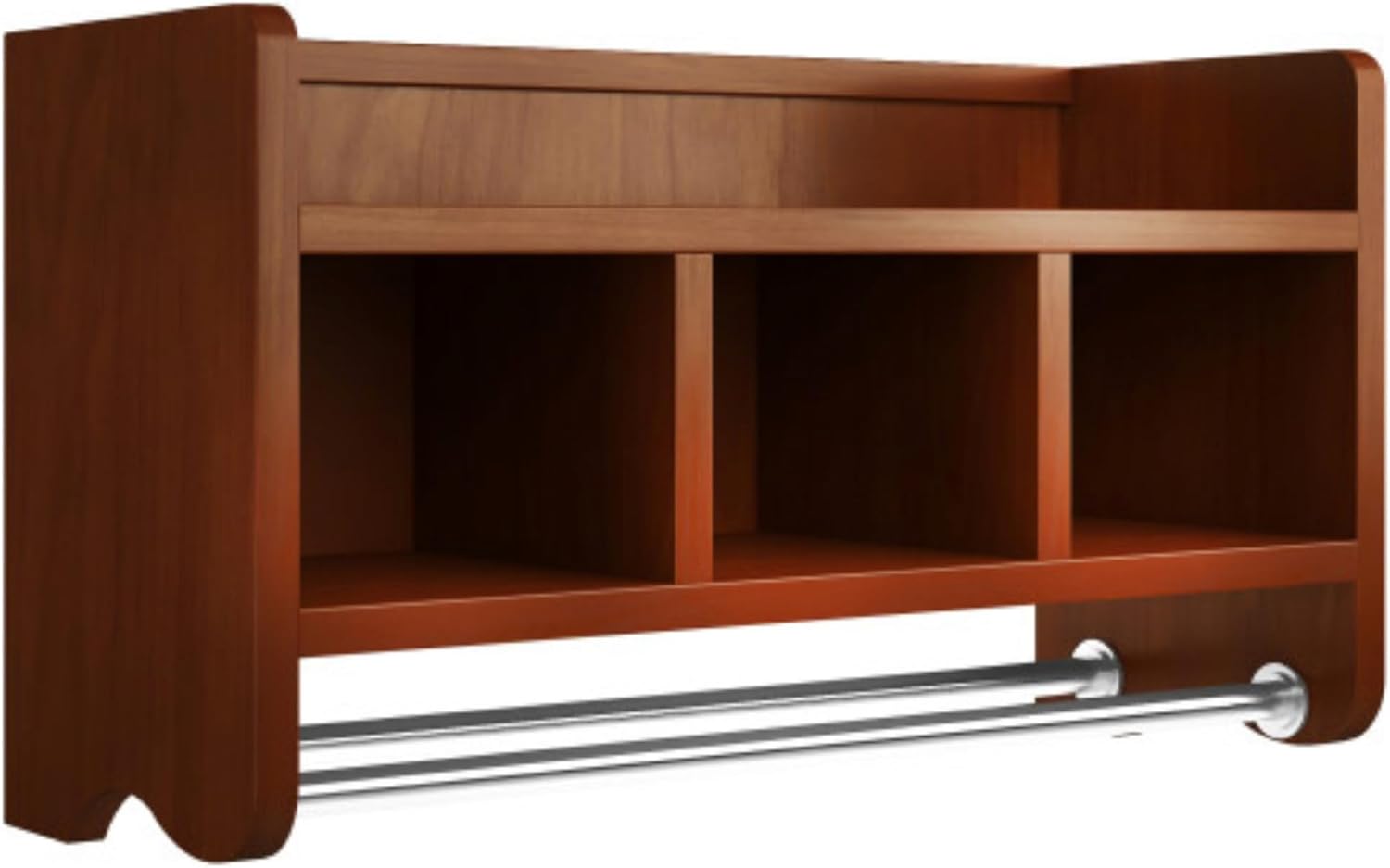 Alaterre Furniture 25-Inch Bath Storage Shelf with Dual Towel Rods -Wall Mounted Organizer with 3 Cubbies, Raised Edge Top Shelf, Coordinates with Bath Collection, Hanging Hardware Included(Chestnut)