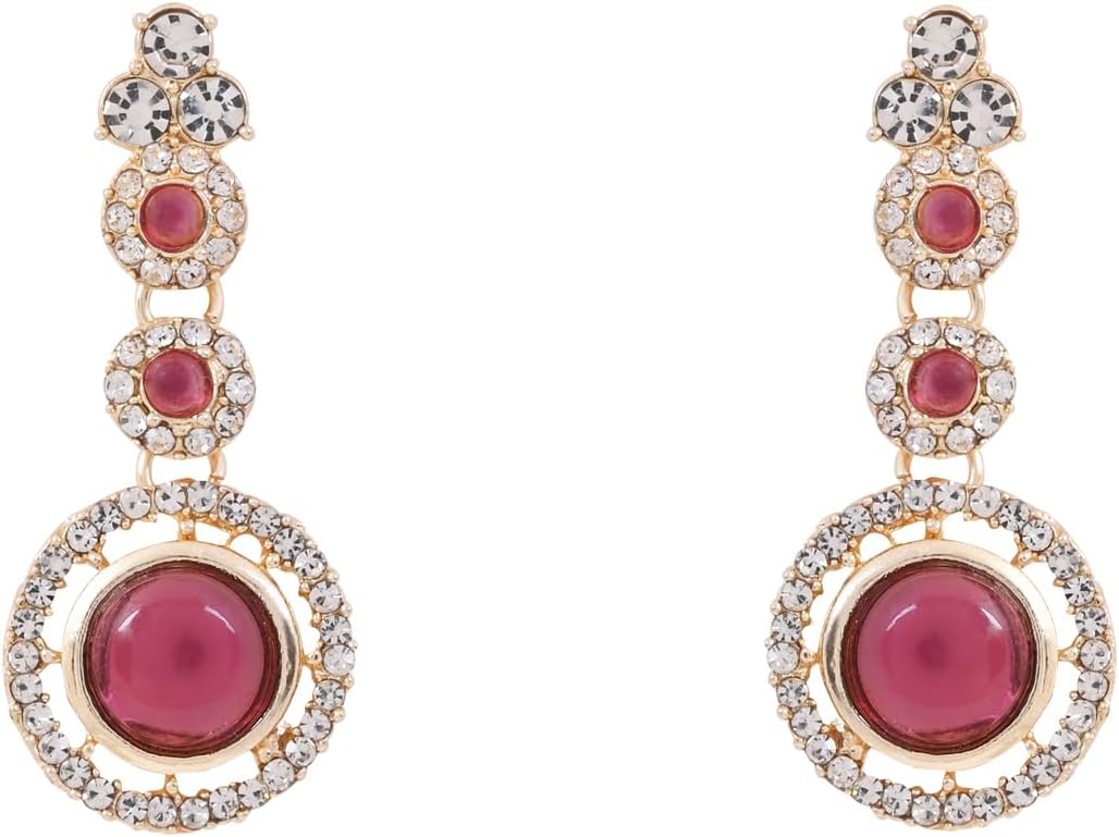 I Jewels Gold Plated Stylish Design Crystal Diamond Necklace With Earrings & Maang Tikka Jewellery Set for Women - Image 4