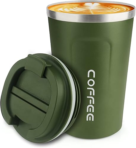 CS COSDDI - Vaso térmico de acero inoxidable de 12 onzas con aislamiento al vacío, taza de viaje de café a prueba de derrames con tapa, para
