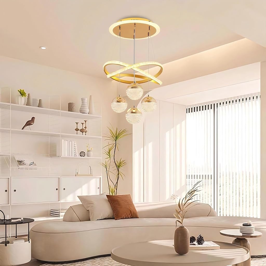 Kronleuchter Esszimmer moderne dekorative Innenbeleuchtung dimmbare LED Pendelleuchte Wohnzimmer mit Fernbedienung Deckenleuchte unregelmäßiger Ring kreatives Design geeignet Schlafzimmer Küche