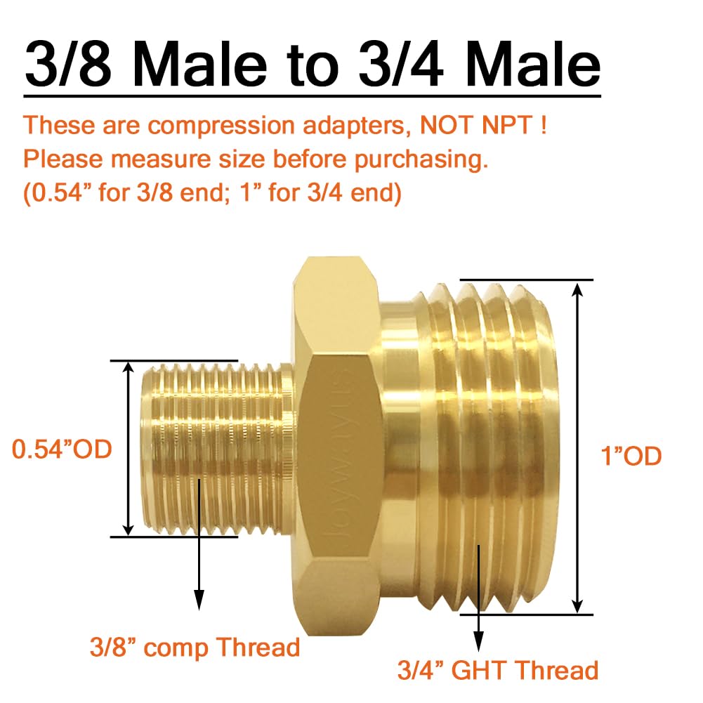 Brass Pipe Adapters - 3/4" GHT to 3/8" Compression -2