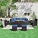 Yaheetech 3-Seat Patio Wicker Sofa, Outdoor Rattan Couch with Furniture Cover, Deep Seat High Back with Cushions & Throw Pillows for Deck/Porch/Balcony/Yard, Brown/Dark Blue