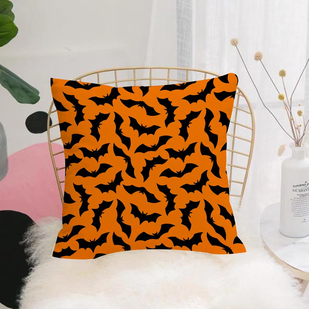 HYOSXW Cushion Cover,Throw Pillow Case Home Decorative for Living Room Bedroom Sofa Chair 16X16 Inch,Halloween Bat flat pattern. Happy Halloween print with flying black bat silho,Pillowcase 40X40cm