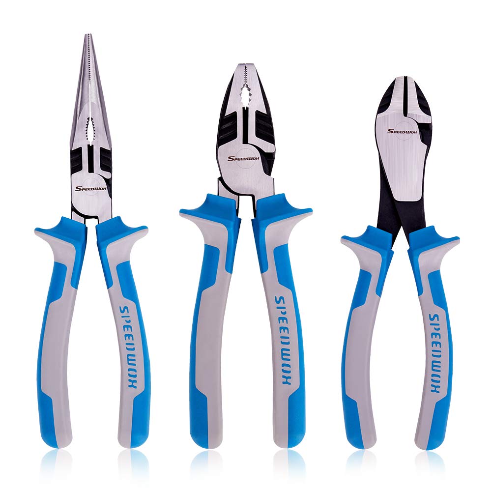 SPEEDWOX Combination Pliers Long Nose Pliers Diagonal Cutting Pliers Set 3 Pcs Compound Action