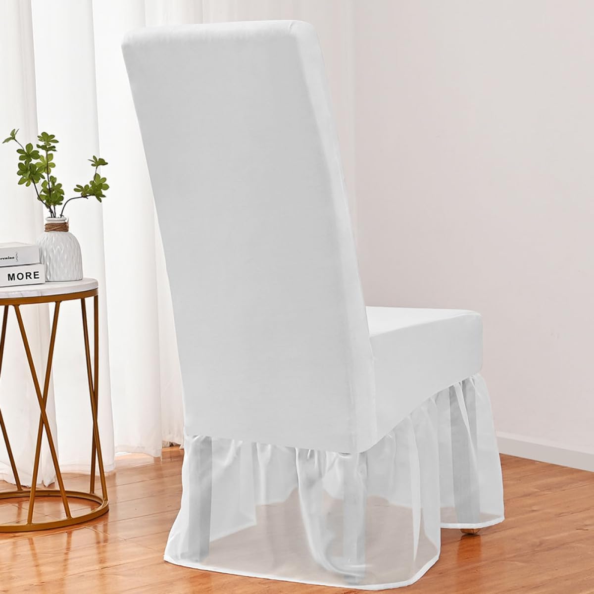 Dining Chair Cover Skirt Protector White Polyester for Homes Restaurants
