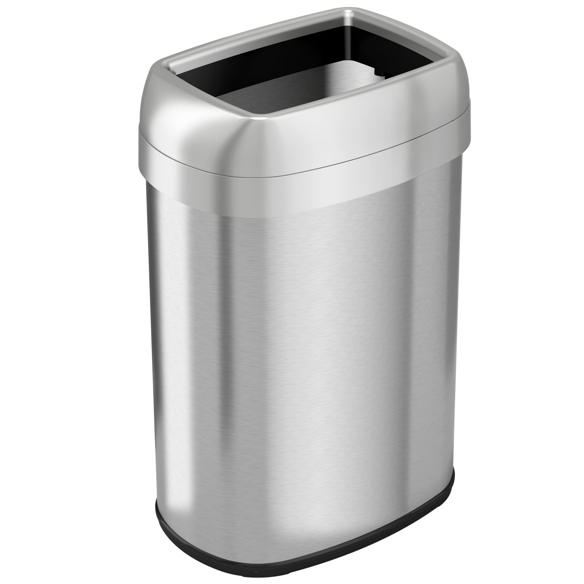iTouchless 13 Gallon / 50L Open Top Trash Can, Oval Stainless Steel with Double AbsorbX Odor Filters – Fingerprint-Resistant Modern Kitchen and Office Waste Bin for Hassle-Free Disposal