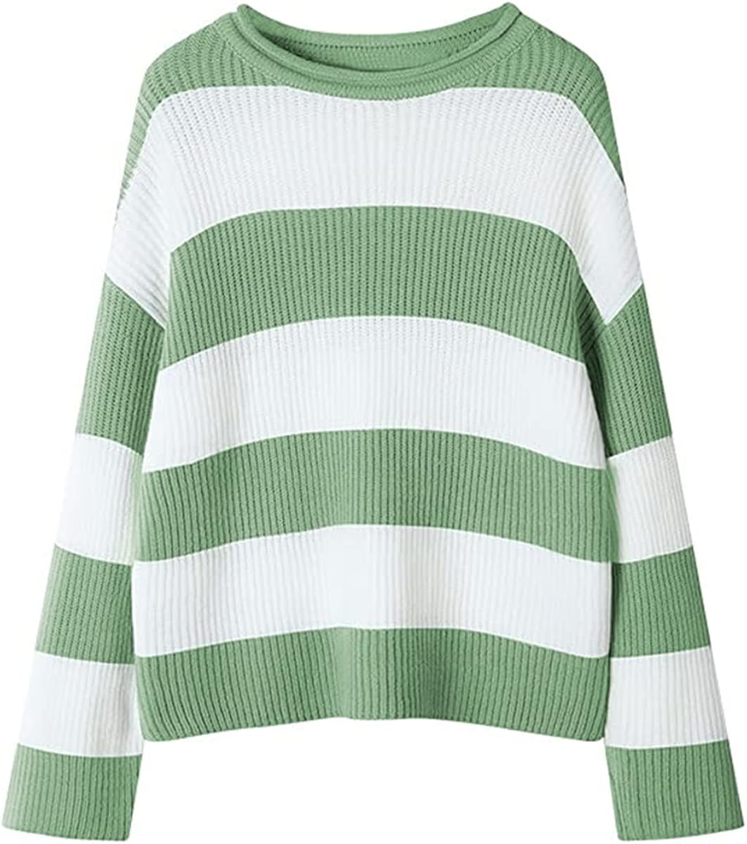 rrhss Girls Long Sleeve Striped Color Block Pullover Sweater Comfy Loose Oversized Knitted Jumper Sweater: Clothing, Shoes & Jewelry
