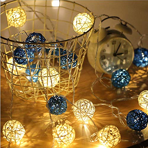 Padom Waterproof Rattan Ball String Lights20 Led, Battery Operated, Copper Wire, Energy Efficient, High Light/Low Light/Shine/3 Modes, Indoor Outdoor Multicolor Light Decorative For Christmas Party #TOP2