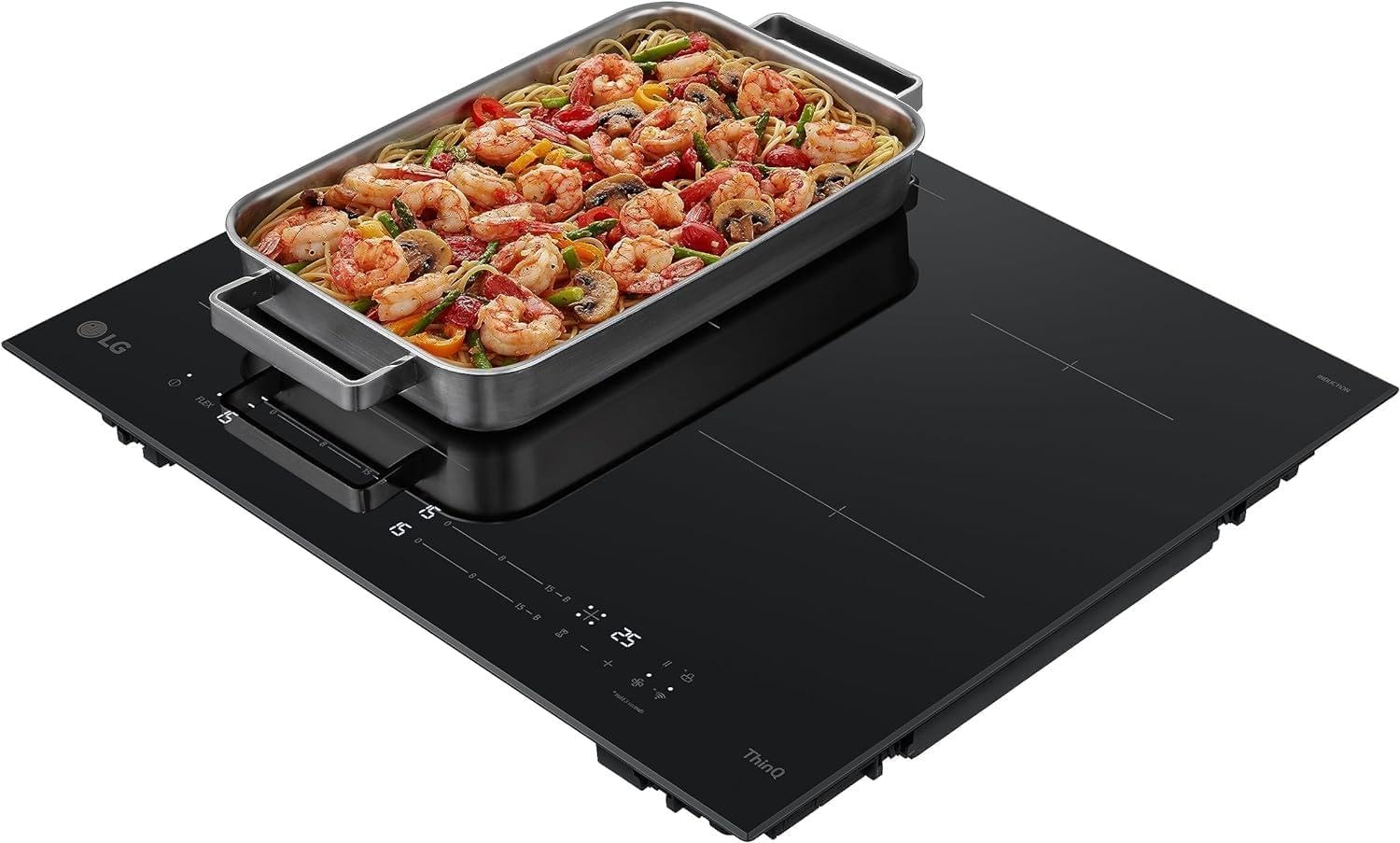 LG Płyta indukcyjna CBIZ2435B 60 cm, moc od 2,5 do 7,4 kW, 4 strefy całkowite, 1 strefa Flex, 15 poziomów mocy + doładowania, niezależne sterowanie dotykowe, Wi-Fi, szkło ceramiczne SCHOTT, kolor