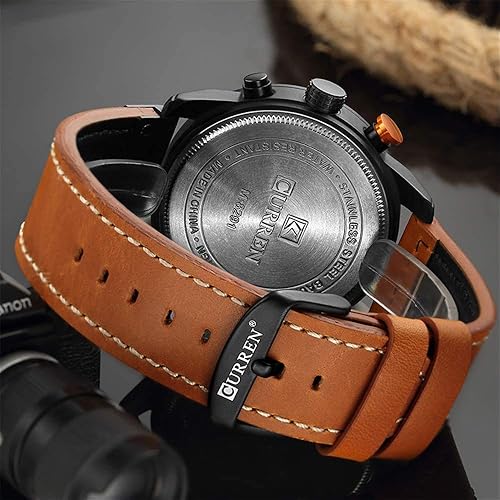 Miniatura 6 de Gosasa Reloj de pulsera de cuarzo con correa de cuero para hombre, cronógrafo, impermeable, deportivo, fecha, cuarzo