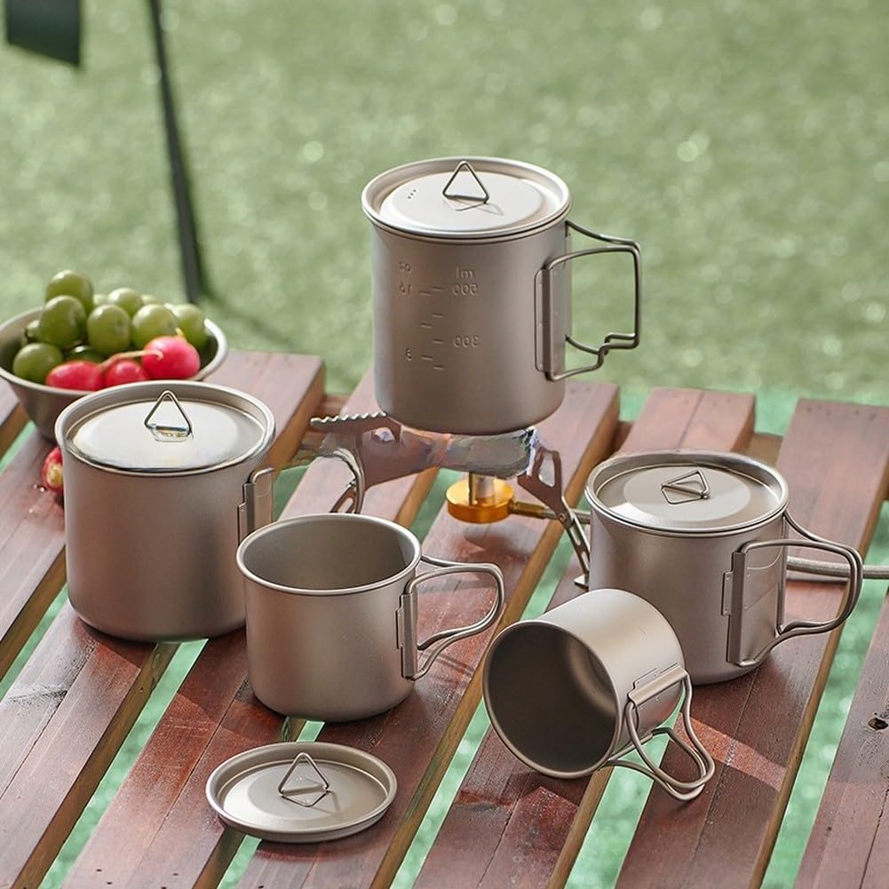 Bouteille d'eau portable en titane avec poignée pliable conçue pour le camping, la randonnée, les voyages en plein air, matériau léger et TI (750 ml)