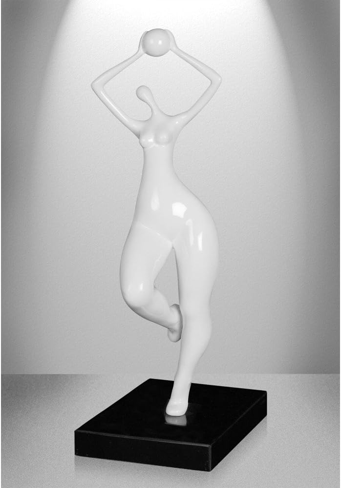 Arte dal Mondo Small playfulness Modern figurative Design lacquared Resin Sculpture Mounted on a Marble Base, Stone, White, 243 x 340 x 0.64 cm