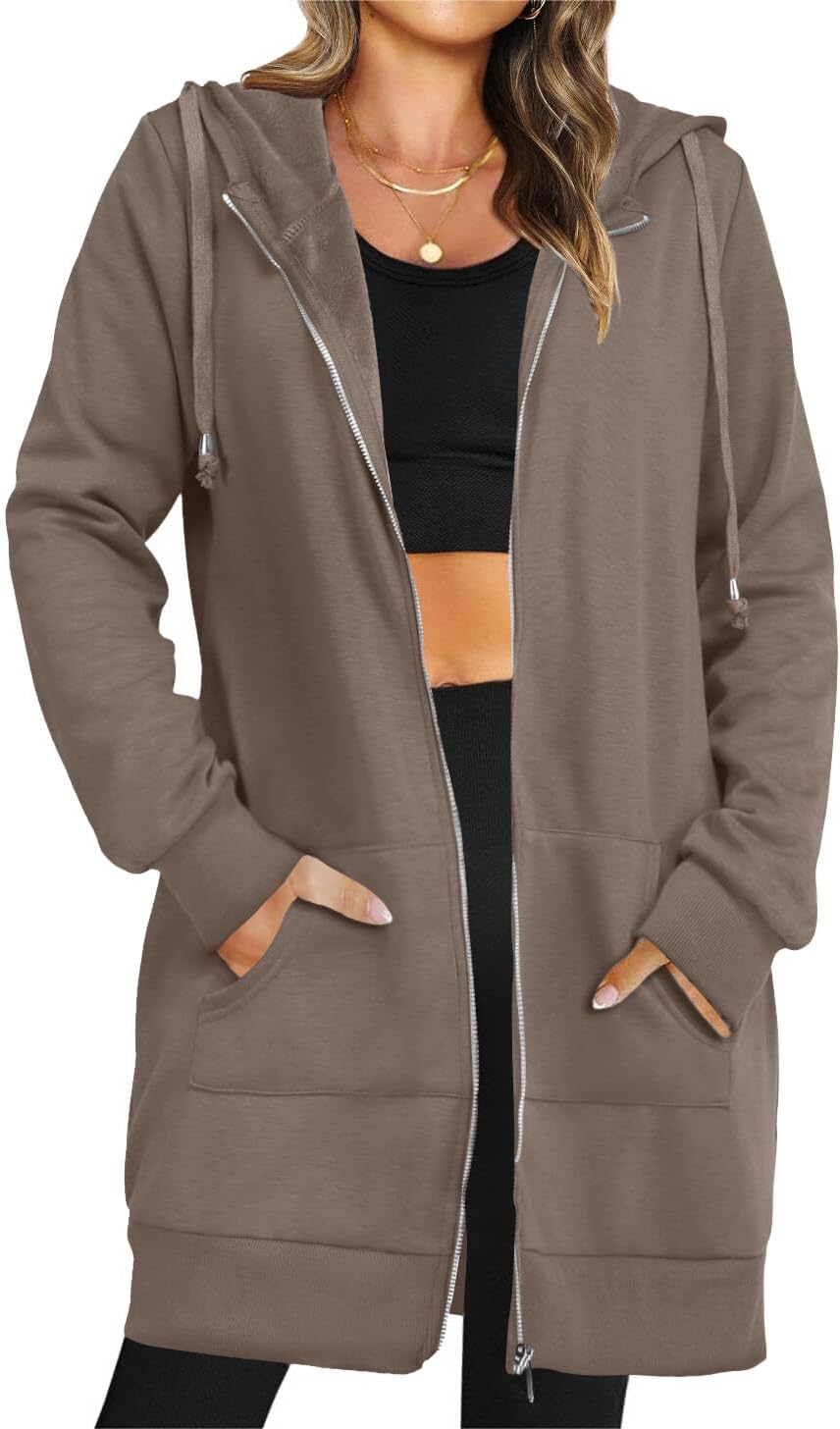 Zeagoo Zip Up Hoodies For Women Long Sleeve Oversized Sweatshirts Casual Lightweight Fleece Jackets With Pockets
