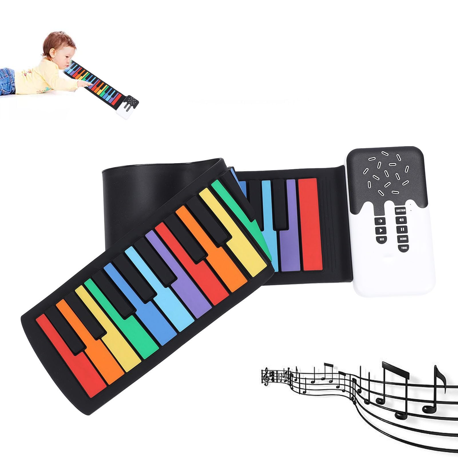 Piano Enrollable, 49 Teclas, Piano Electrónico Portátil Colorido para Principiantes, Teclado de Piano de Música Digital Enrollado a Mano, Flexible y Plegable con Altavoz para Uso