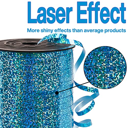 Image of PartyWoo Light Blue Iridescent Crimped Ribbon - 500 Yard, Perfect for Crafts, Gift Wrapping, Balloons, Hair & Floral Arrangements (1 Roll)