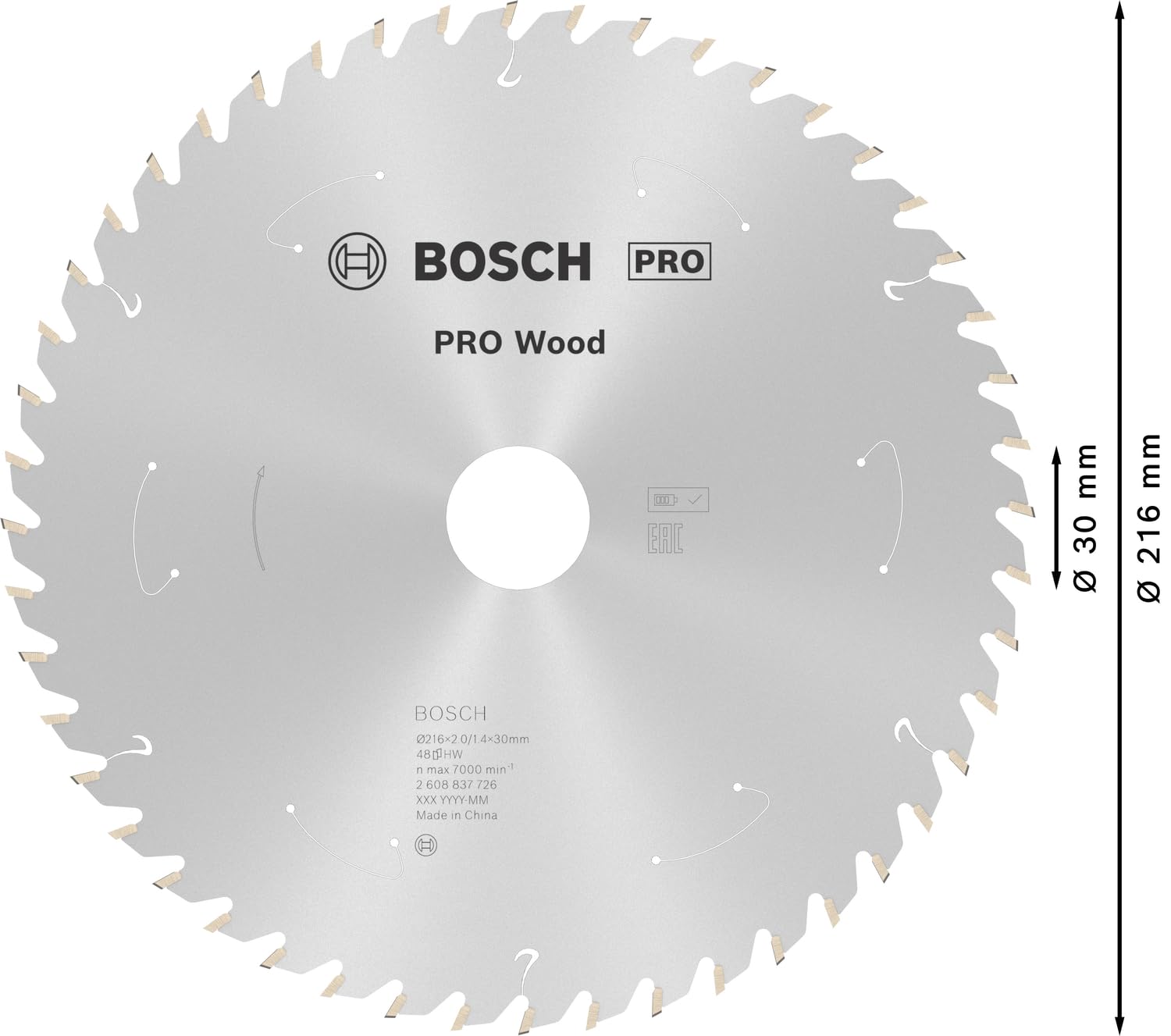 Bosch Accessories Lama Per Sega Circolare Standard For Wood (Legno, 216 x 30 x 1.7 mm, 48 Denti, Accessorio Per Sega Circolare A Batteria)