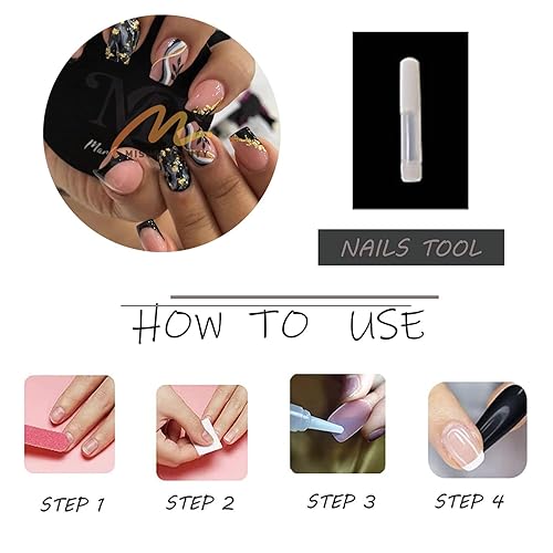 Miniatura 89 de MISUD Uñas postizas cuadradas cortas a presión, con pegamento brillante, uñas postizas de verano, uñas acrílicas coloridas con punta francesa, uñas