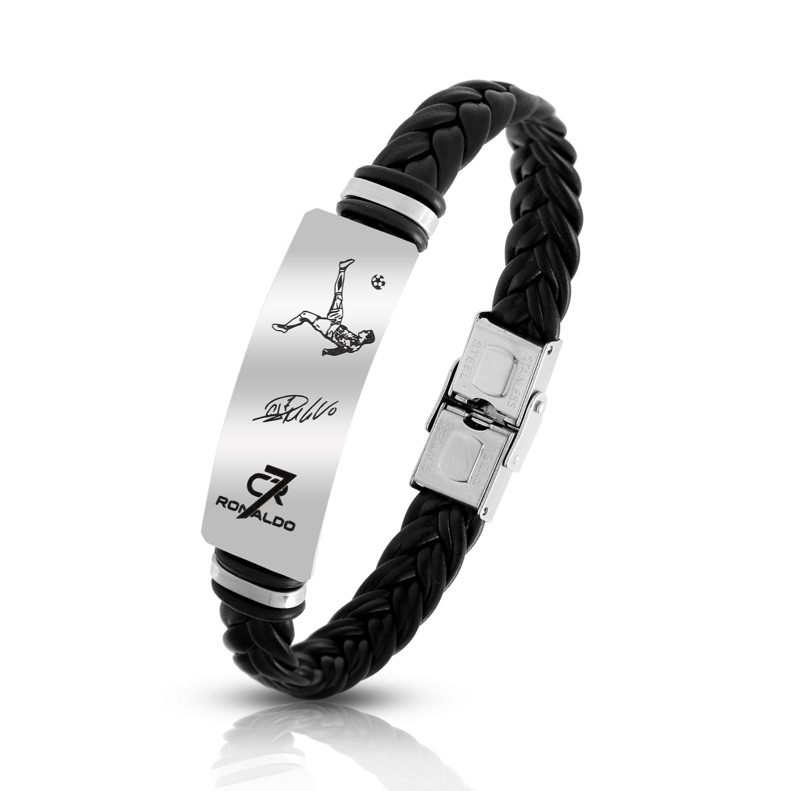 Star Football Player Bracelet - Men's Silicon Leather Adjustable Sports Wristband with Foldover Clasp-image-47