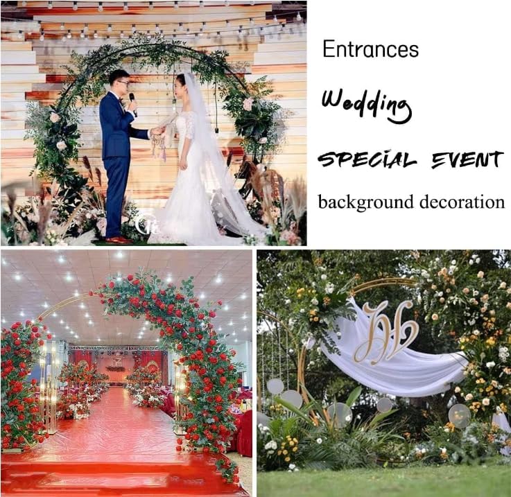 Heavy Duty Metal Wedding Arch Round Rose Garden Arbor Archway with Bases Anti-Rust Circle Background Party Decoration Moon Gate(Size:2.4x2.8m,Color:Yellow)