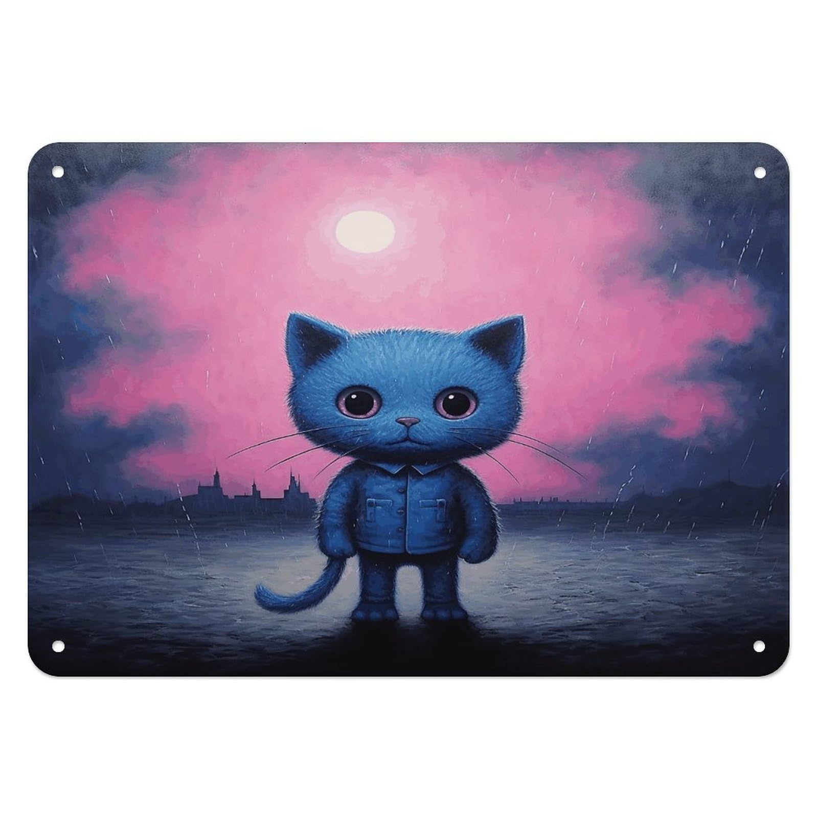 Fekiloot Style Dark Blue Cat Wall Decor Iron Painting Metal Sign