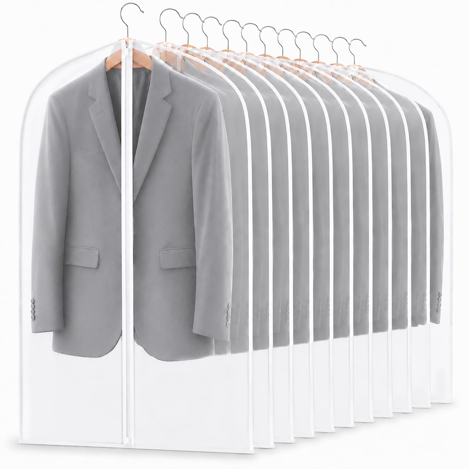 12 Pack Garment Bags 60cm x 100cm Breathable Suit Covers with Zip PEVA Clothes