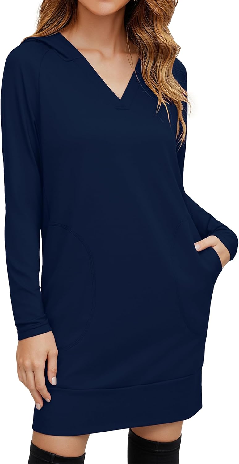 Totatuit Women Oversized Hoodies Dress Casual Long Sleeve V-Neck Hooded Sweatshirt Dress with Pockets 2025 Fall Outfits - Image 2