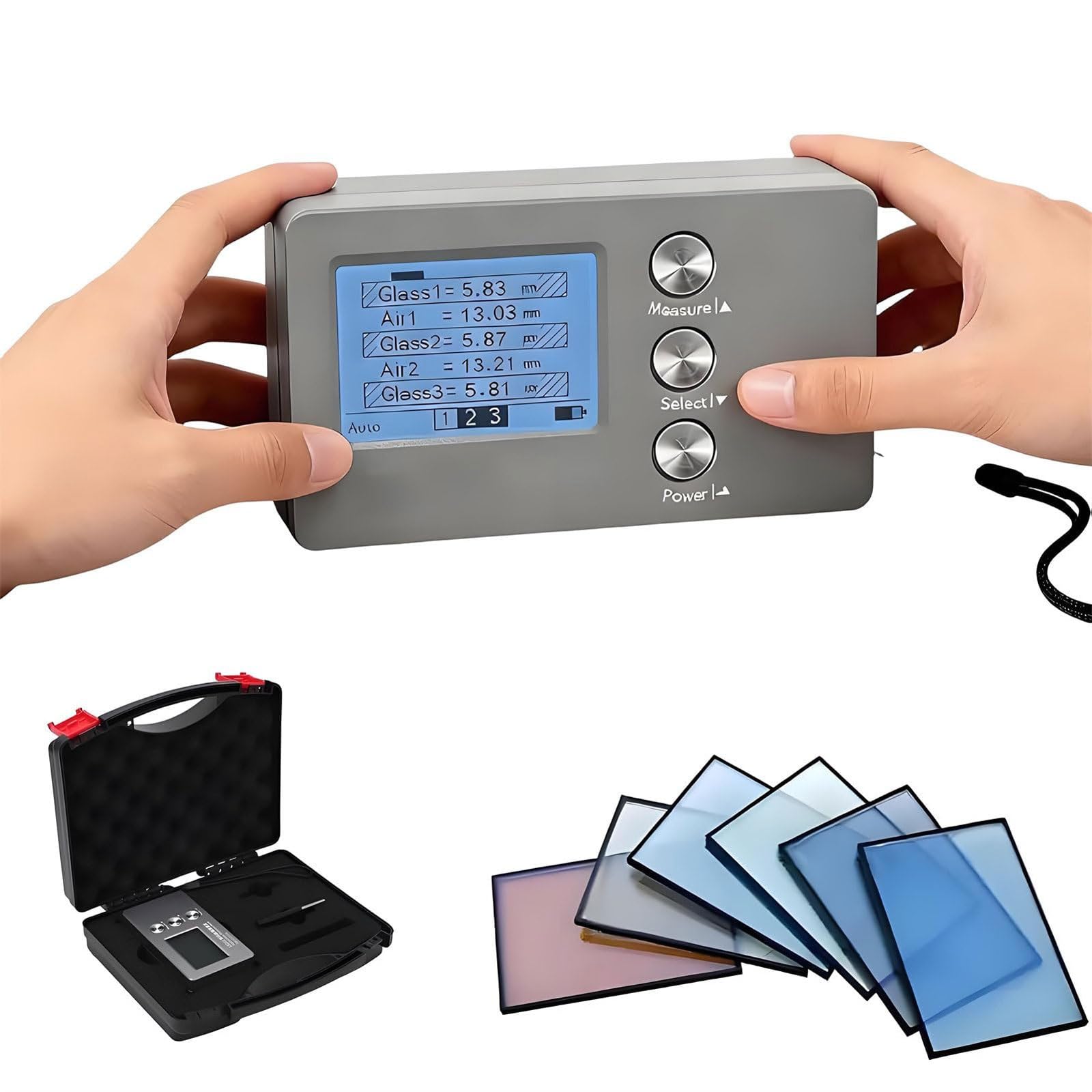 Medidor digital de grosor de vidrio con alta precisión para medir vidrio de una sola capa y laminado en varias aplicaciones