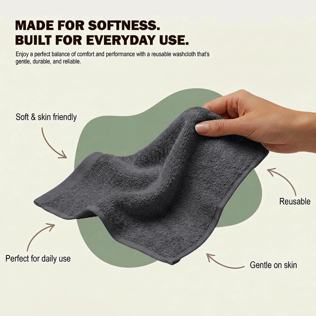 Utopia Towels 12 Pack Cotton Washcloths Set, 100% Ring Spun Cotton, Premium Flannel Face Cloths, Highly Absorbent and Soft Feel Fingertip Towels, Grey thumbnail