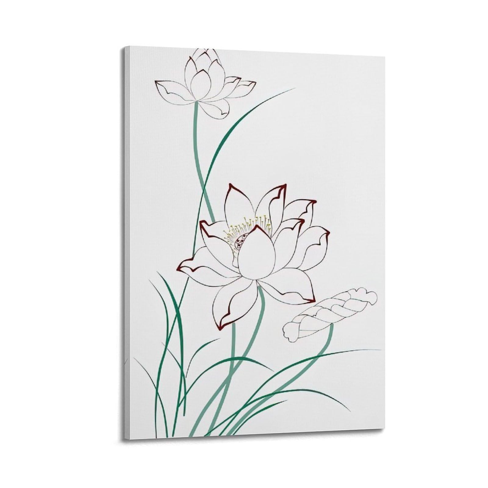 DLJGDS Plant Poster Line Drawing Lotus Decorative Painting Canvas Wall Posters And Modern Family Bedroom Decor 24x36inch(60x90cm)