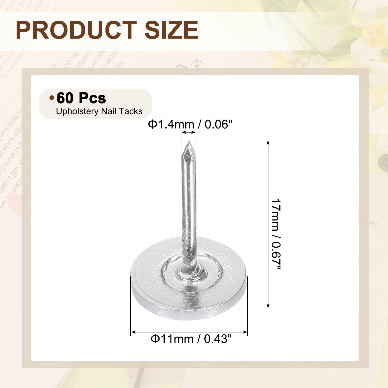 Uxcell 100 Pcs Upholstery Nails - 11mm Gold Tone Flat Head Furniture Tacks For DIY Decor - View #3