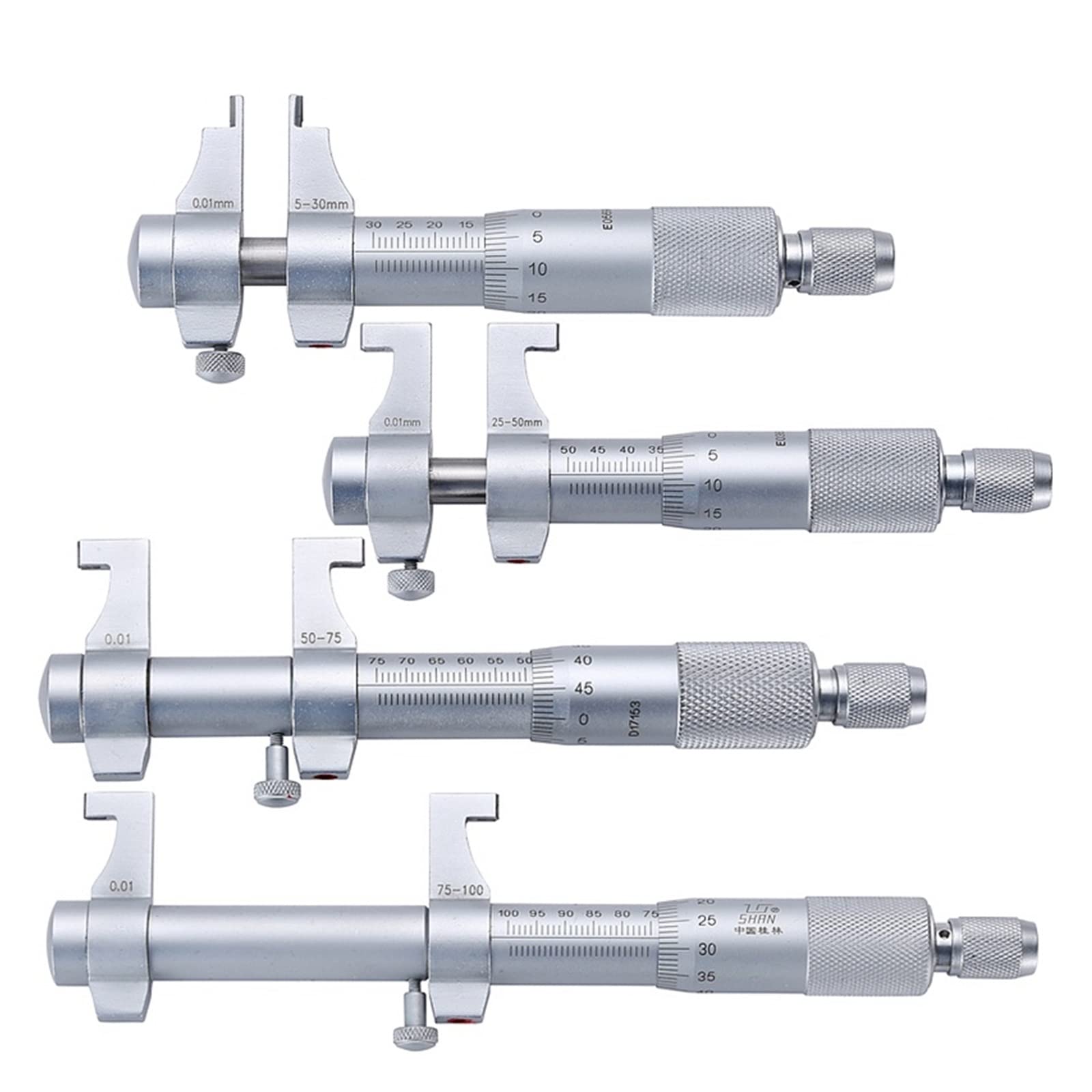 Mikrometr, 4 szt. Wewnątrz mikrometru 5-30 mm/25-50 mm/50-75 mm/75-100 mm 0,01 metryczne Mikrometry Mierzenie
