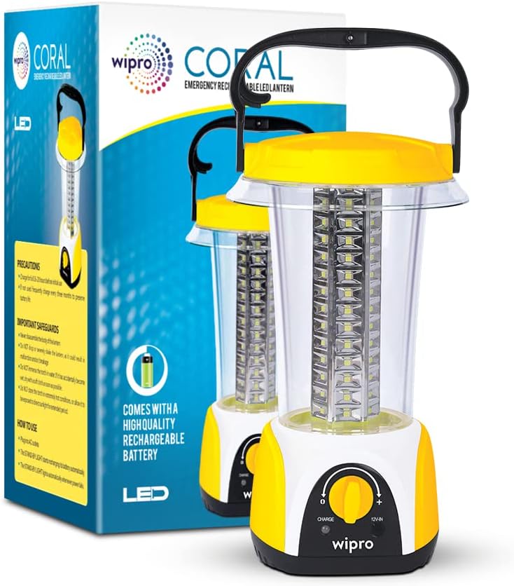 Coral Multi-Functional Rechargeable LED Emergency Lights with 84 Individual LED Lights|360 Degree Lighting and 3000mAH Lithium Battery,Yellow , Pack of 1