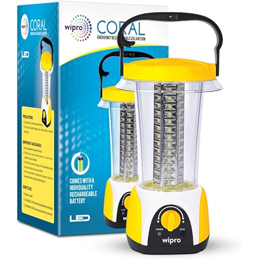Wipro Coral Rechargeable LED Emergency Light, Yellow