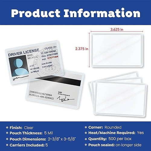 Miniatura 7 de TruLam Bolsas de laminación de 5 mil con esquinas redondeadas Tamaño de licencia de conducir 2-38 pulgadas x 3-58 pulgadas Acabado brillante