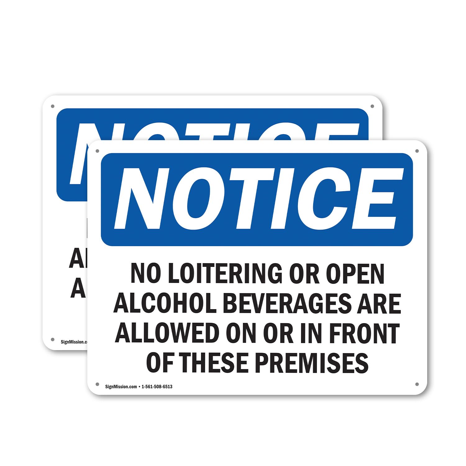 (2 Pack) No Loitering Or Open Alcoholic Beverages OSHA Notice Sign 14 Inch X 10 Inch Indoor/Outdoor Rust-Free Aluminum Metal Signs for Workplace,