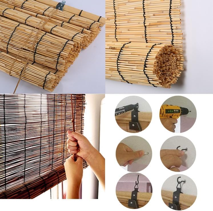 屋外 窓用 葦のカーテン 日焼け止め竹すだれ ロールスクリーン 竹簾 竹製スクリーン 間仕切 ブラインド 夏の日よけ 竹すだれ ベラ