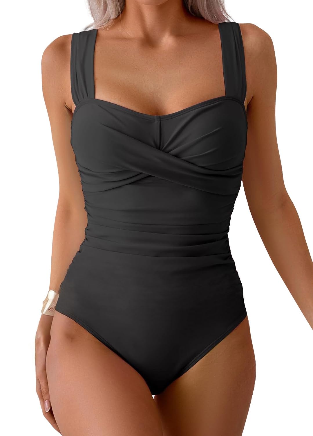 Yutdeng Jednoczęściowy kostium kąpielowy damski, wyszczuplający brzuch, wysoka talia, jednoczęściowy, moda kąpielowa, push up, seksowny, monokini z dekoltem w kształcie litery V, szerokie ramiączka