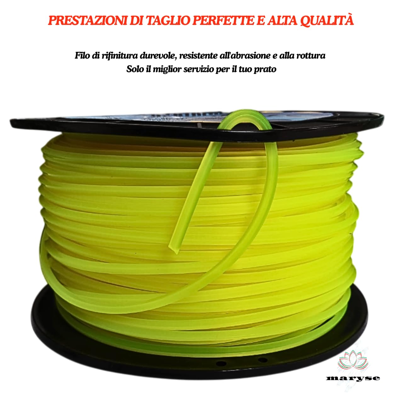 maryse Filo di Ricambio in Nylon Universale per decespugliatore e Tosaerba - Elevata Durata e Prestazioni ottimali nelle attività di decespugliamento (3mm x100 mt Quadrato)